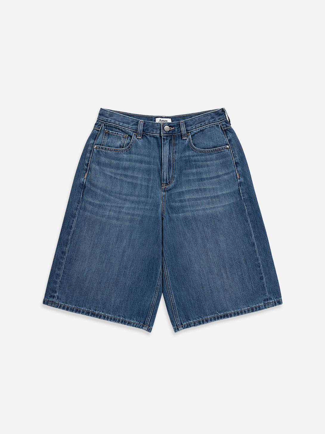 Mid Indigo Boyfriend Denim Shorts Womens Denim Relaxed Fit Shorts 