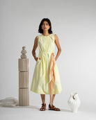 Lemonade Pleated Dress Womens Cotton Long Dress Sleeveless Dress 