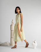 Lemonade Pleated Dress Womens Cotton Long Dress Sleeveless Dress 