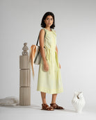 Lemonade Pleated Dress Womens Cotton Long Dress Sleeveless Dress 