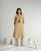 Desert Sand Crinkle Slit DressWomens Sleeveless Long Dress Crinkle Cut Texture Womens Long Dress 