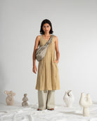 Desert Sand Crinkle Slit DressWomens Sleeveless Long Dress Crinkle Cut Texture Womens Long Dress 