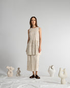 Seedpearl/Desert Sand Stripe Striped Layer Dress Womens Sleeveless Woven Striped Top 