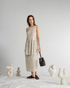Seedpearl/Desert Sand Stripe Striped Layer Dress Womens Sleeveless Woven Striped Top 