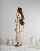 Seedpearl/Desert Sand Stripe Striped Layer Dress Womens Sleeveless Woven Striped Top 