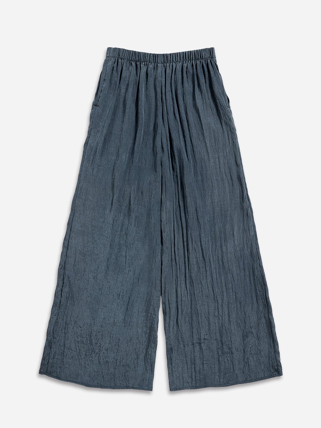 Navy Crinkle Fluid Pants Womens Lightweight Relaxed Fit Elastic Waist Pants 