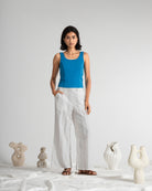 Brilliant Blue Essential Rib Tank Womens Cropped Cotton Tank Top Shirt 