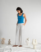 Brilliant Blue Essential Rib Tank Womens Cropped Cotton Tank Top Shirt 