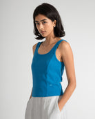 Brilliant Blue Essential Rib Tank Womens Cropped Cotton Tank Top Shirt 