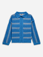 Brilliant Blue Striped Cocoon Cardigan Womens Knit Collared Light Cardigan Striped Pattern 