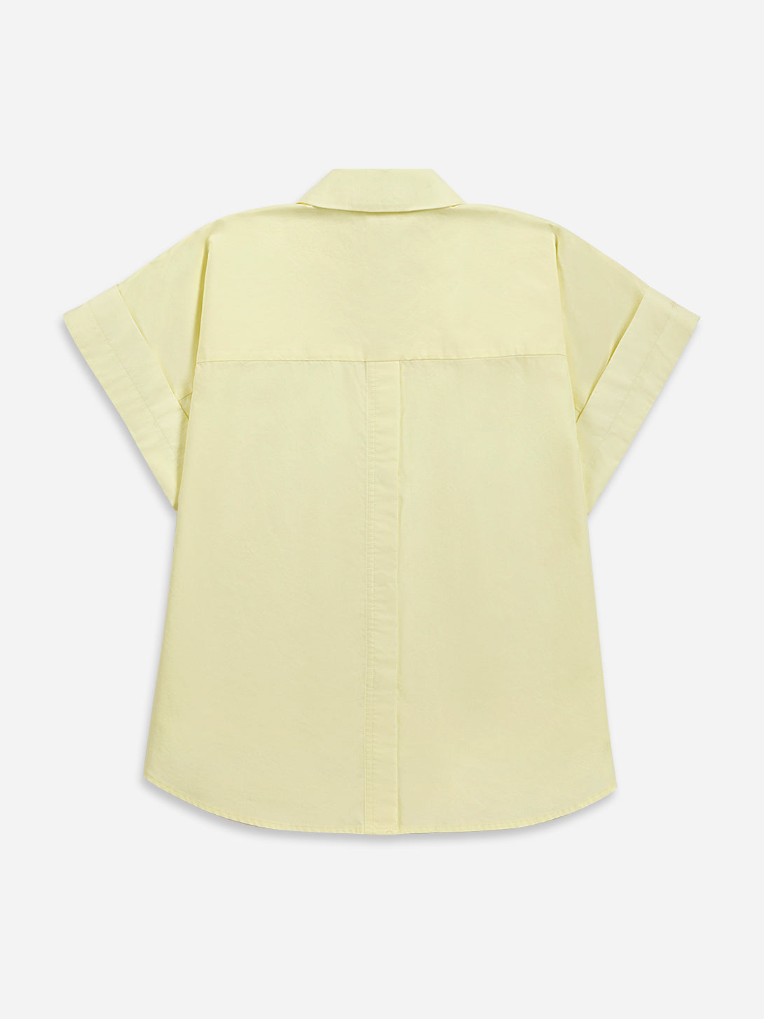 Lemonade Back Slit SS Shirt Womens Button Up Collared Short Sleeve Shirt Woven Womens Tee 