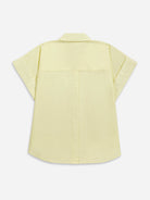 Lemonade Back Slit SS Shirt Womens Button Up Collared Short Sleeve Shirt Woven Womens Tee 