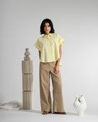 Lemonade Back Slit SS Shirt Womens Button Up Collared Short Sleeve Shirt Woven Womens Tee 