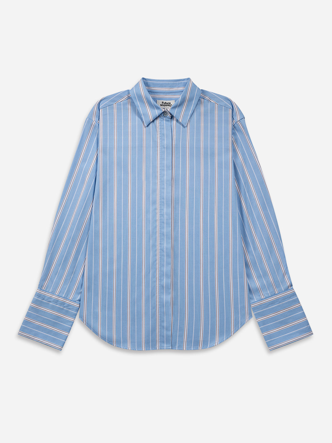 Aquamarine/ Pure White Stripe Striped Oversize Shirt Womens Striped Cotton Woven Shirt Collared Future Classics 