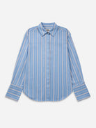 Aquamarine/ Pure White Stripe Striped Oversize Shirt Womens Striped Cotton Woven Shirt Collared Future Classics 