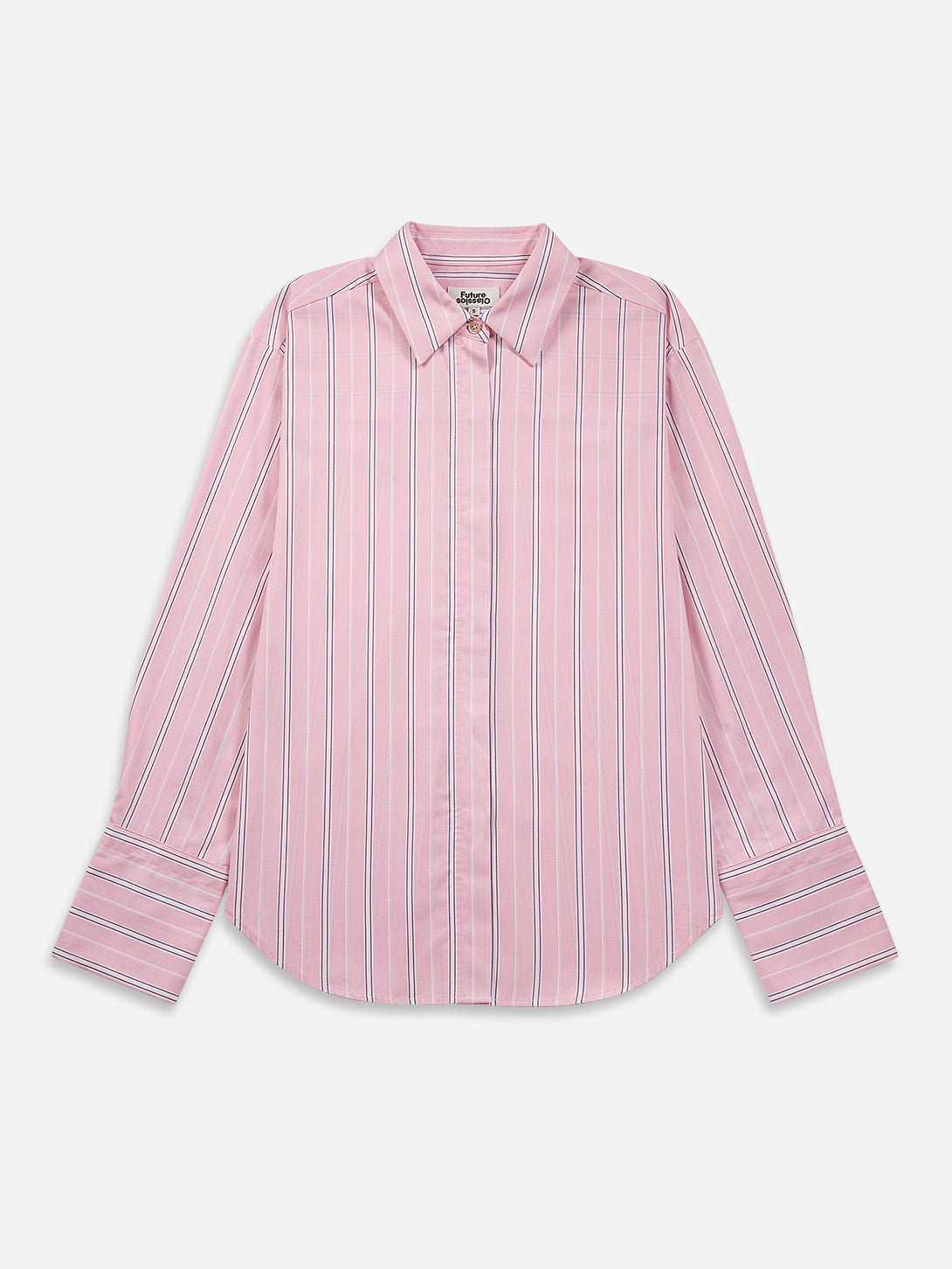Playful Pink/ Pure White Stripe Striped Oversize Shirt Womens Striped Cotton Woven Shirt Collared Future Classics 