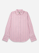 Playful Pink/ Pure White Stripe Striped Oversize Shirt Womens Striped Cotton Woven Shirt Collared Future Classics 