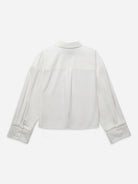 Pure White Stencils Trim Shirt Womens Lightweight Button Up Woven Shirt Collared Long Sleeve 