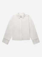 Pure White Stencils Trim Shirt Womens Lightweight Button Up Woven Shirt Collared Long Sleeve 