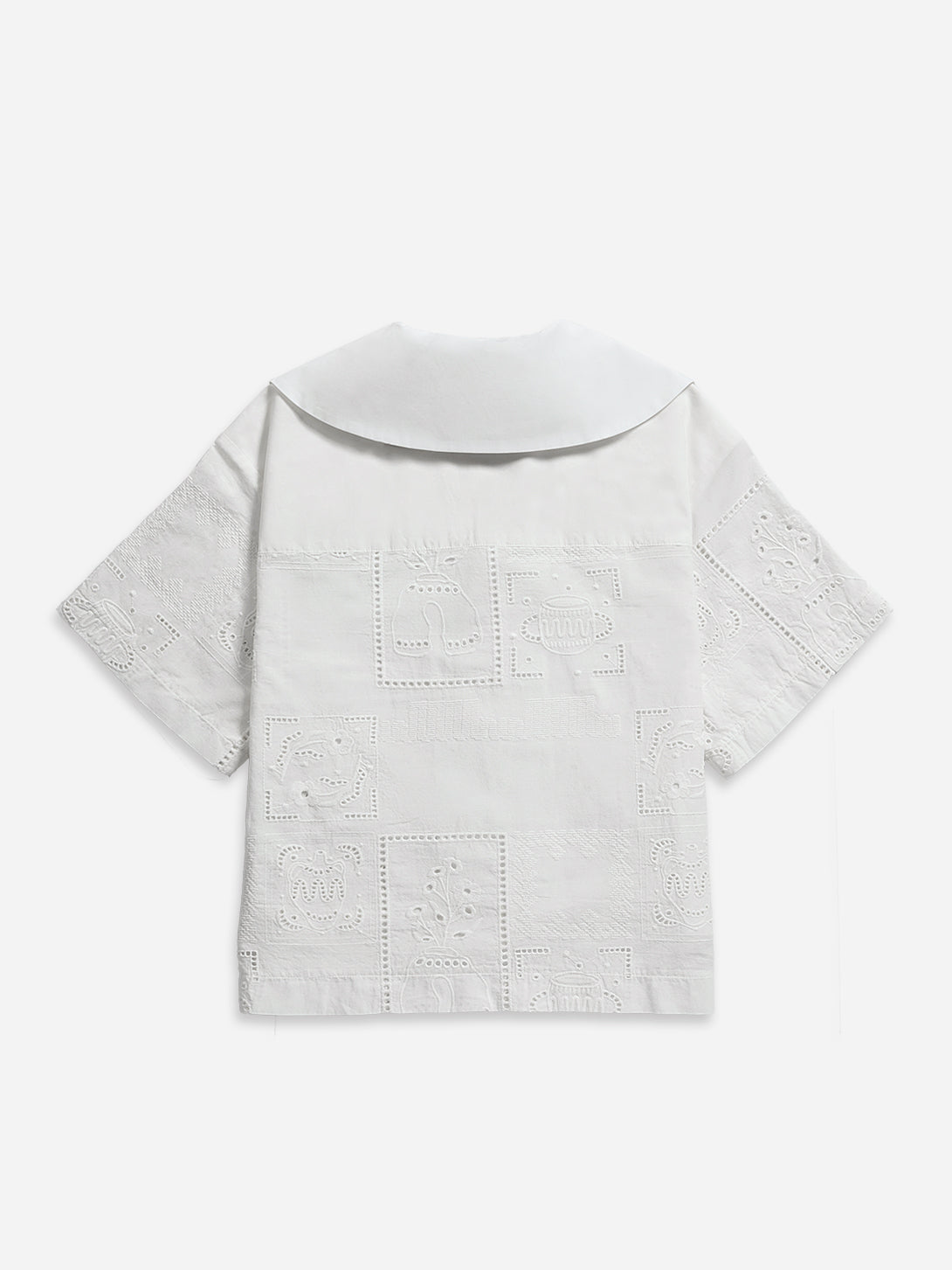 Offwhite Camp Collar Oeuvres Shirt Womens Woven Button Up Collared Shirt Pattern Relaxed Fit Shirt