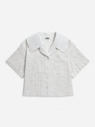 Offwhite Camp Collar Oeuvres Shirt Womens Woven Button Up Collared Shirt Pattern Relaxed Fit Shirt