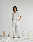 Offwhite Camp Collar Oeuvres Shirt Womens Woven Button Up Collared Shirt Pattern Relaxed Fit Shirt