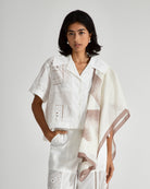 Offwhite Camp Collar Oeuvres Shirt Womens Woven Button Up Collared Shirt Pattern Relaxed Fit Shirt
