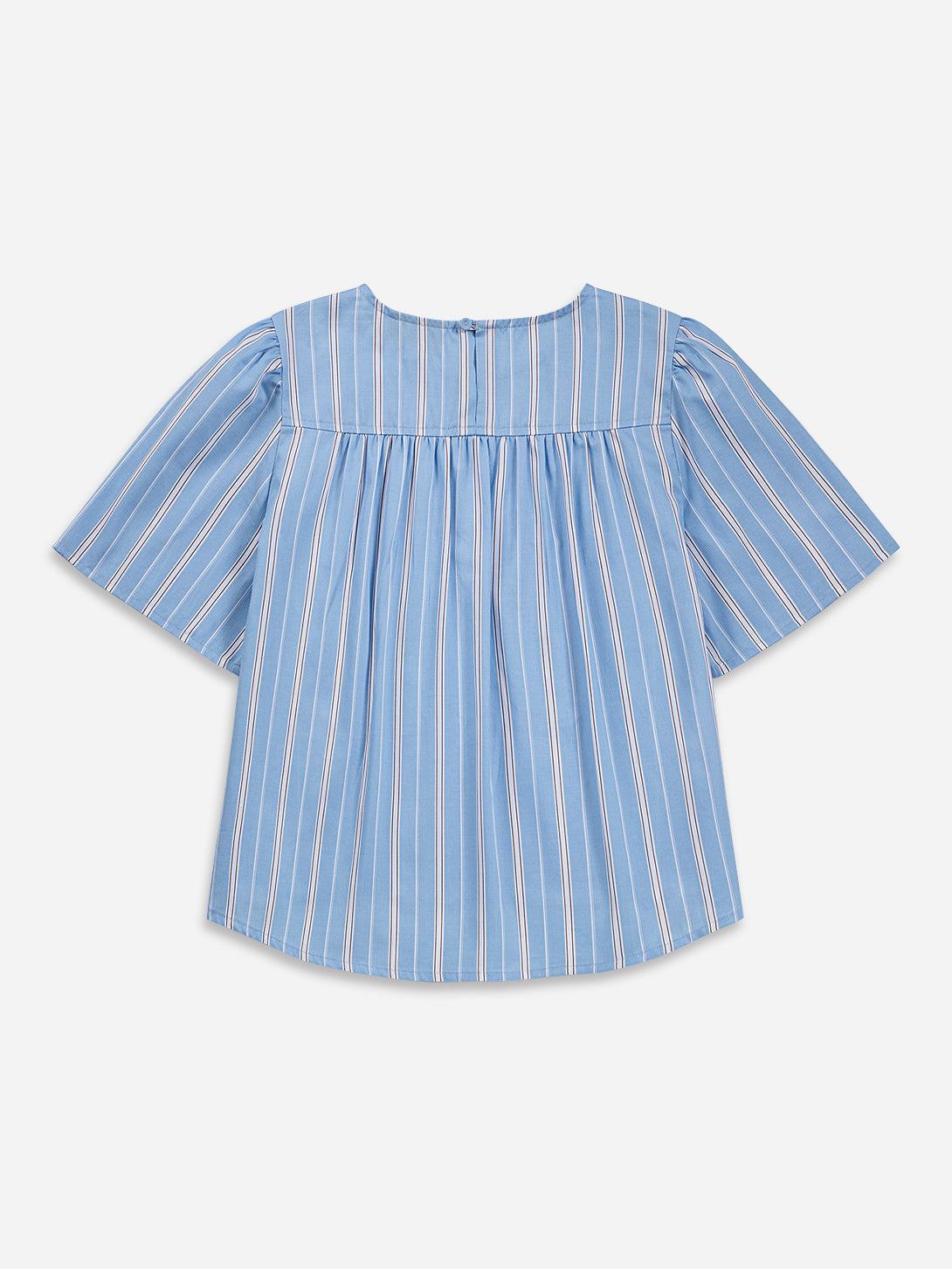 Aquamarine/ Pure White Stripe Puff Sleeve Blouse Womens Short Sleeve Striped Top Future Classics 