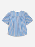 Aquamarine/ Pure White Stripe Puff Sleeve Blouse Womens Short Sleeve Striped Top Future Classics 