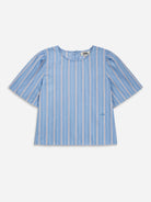 Aquamarine/ Pure White Stripe Puff Sleeve Blouse Womens Short Sleeve Striped Top Future Classics 