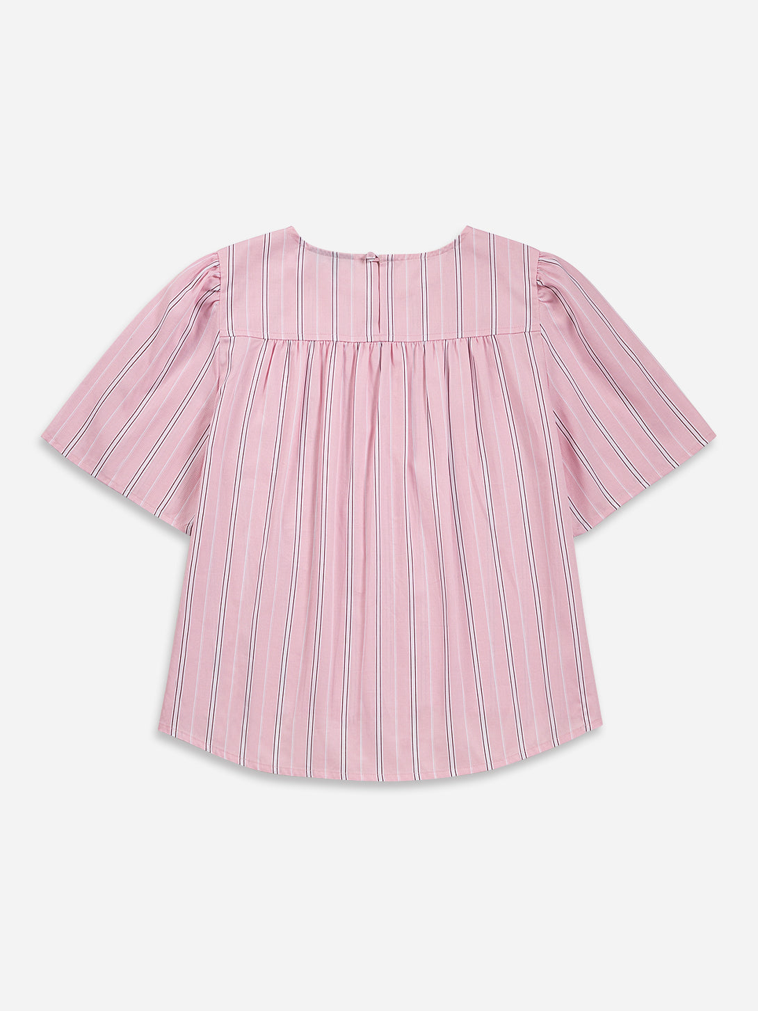Playful Pink/ Pure White Stripe Puff Sleeve Blouse Womens Short Sleeve Striped Top Future Classics 