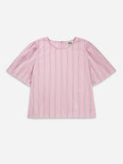 Playful Pink/ Pure White Stripe Puff Sleeve Blouse Womens Short Sleeve Striped Top Future Classics 