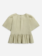 Desert Sage Puff Sleeves Gathered Blouse Womens Short Sleeve Textured Relaxed Womens Blouse 