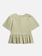 Desert Sage Puff Sleeves Gathered Blouse Womens Short Sleeve Textured Relaxed Womens Blouse 
