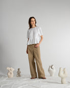 Pure White Puff Sleeves Gathered Blouse Womens Short Sleeve Textured Relaxed Womens Blouse 
