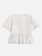 Pure White Puff Sleeves Gathered Blouse Womens Short Sleeve Textured Relaxed Womens Blouse 