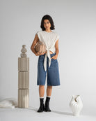 Seedpearl/ Moonless Night Stripe Striped Tie Waist Top Womens Striped Tie Shirt Sleeveless Womens Top 