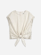 Seedpearl/ Moonless Night Stripe Striped Tie Waist Top Womens Striped Tie Shirt Sleeveless Womens Top 