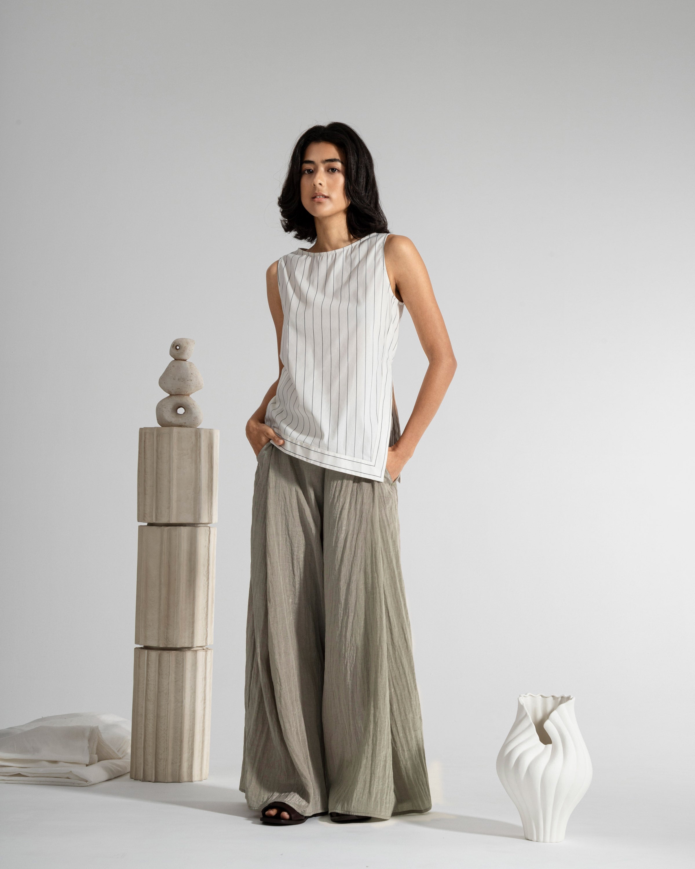 Seedpearl/ Moonless Night Stripe Striped Asymmetric Tank Womens Striped Sleeveless Top Womens Top Shirt 