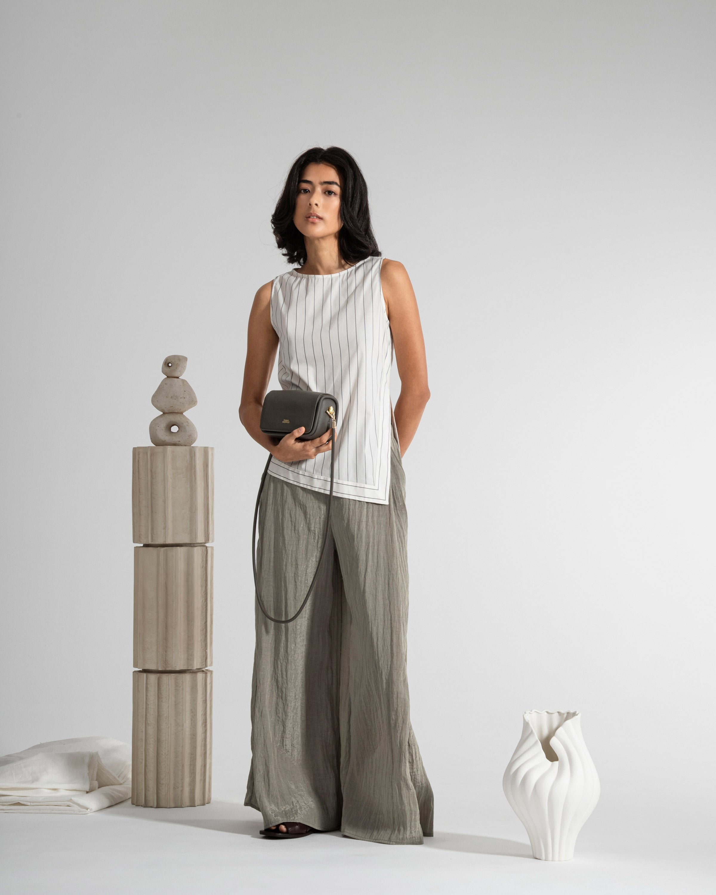Seedpearl/ Moonless Night Stripe Striped Asymmetric Tank Womens Striped Sleeveless Top Womens Top Shirt 