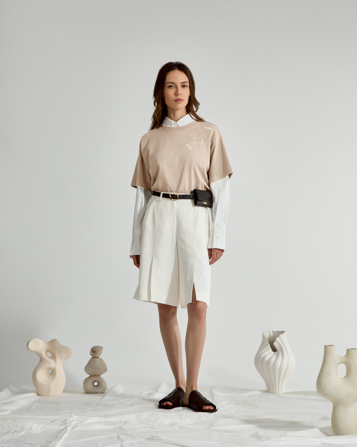 Studio Clay Clay Cutter Boxy Tee Womens Relax Fit Tee Short Sleeve Embroidered Boxy Shirt 