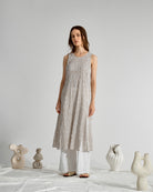 Seedpearl/Desert Sand Stripe Striped Slit Dress Womens Brown Long Dress Sleeveless Striped 