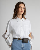 Offwhite Split Sleeves Cropped Shirt Womens Cropped Long Sleeve Button Up Shirt Casual Dress Shirt Womens Woven Shirt Collared 