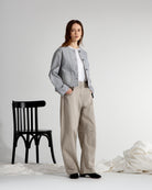 Horizon Blue Womens Crewneck Denim Jacket Button Closure Denim Outerwear Grey Denim Jacket 