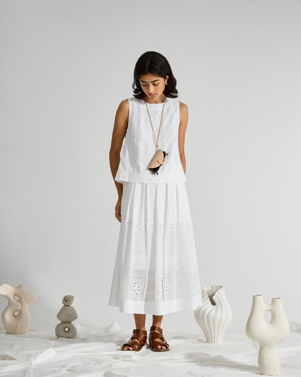 Pure White Stripe Textured A-Vent Tank Womens Textured Sleeveless Tank Top Cropped Woven Shirt 