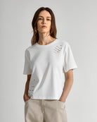 Offwhite Stencils Tee Womens Short Sleeve Cotton Tee Shirt Etched In Design 