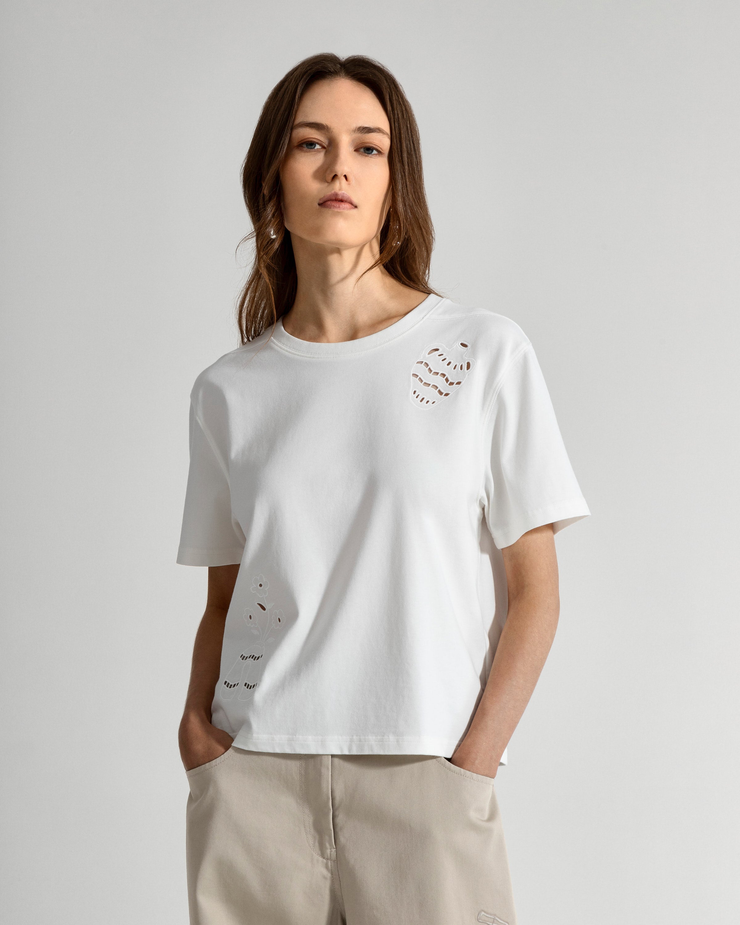 Offwhite Stencils Tee Womens Short Sleeve Cotton Tee Shirt Etched In Design 
