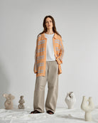 Apricot Stripe Striped Cocoon Cardigan Womens Knit Collared Light Cardigan Striped Pattern 