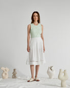 Pure White Pleated Flare Skirt Womens Mid Length Lightweight Skirt Stitch Design