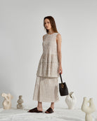 Seedpearl/Desert Sand Stripe Striped Overlap Skirt Womens Long Lightweight Brown Striped Skirt 
